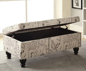 English print storage ottoman