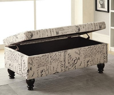 English print storage ottoman