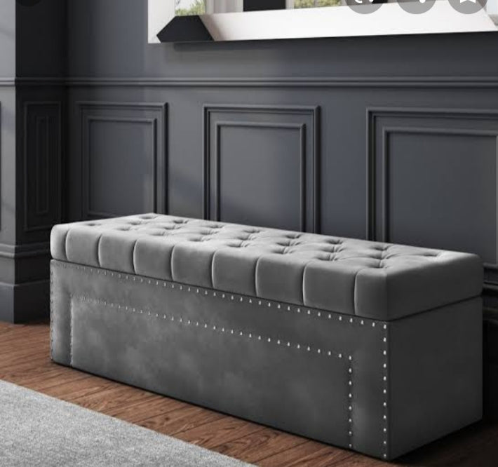 Dark Grey Studded Ottoman