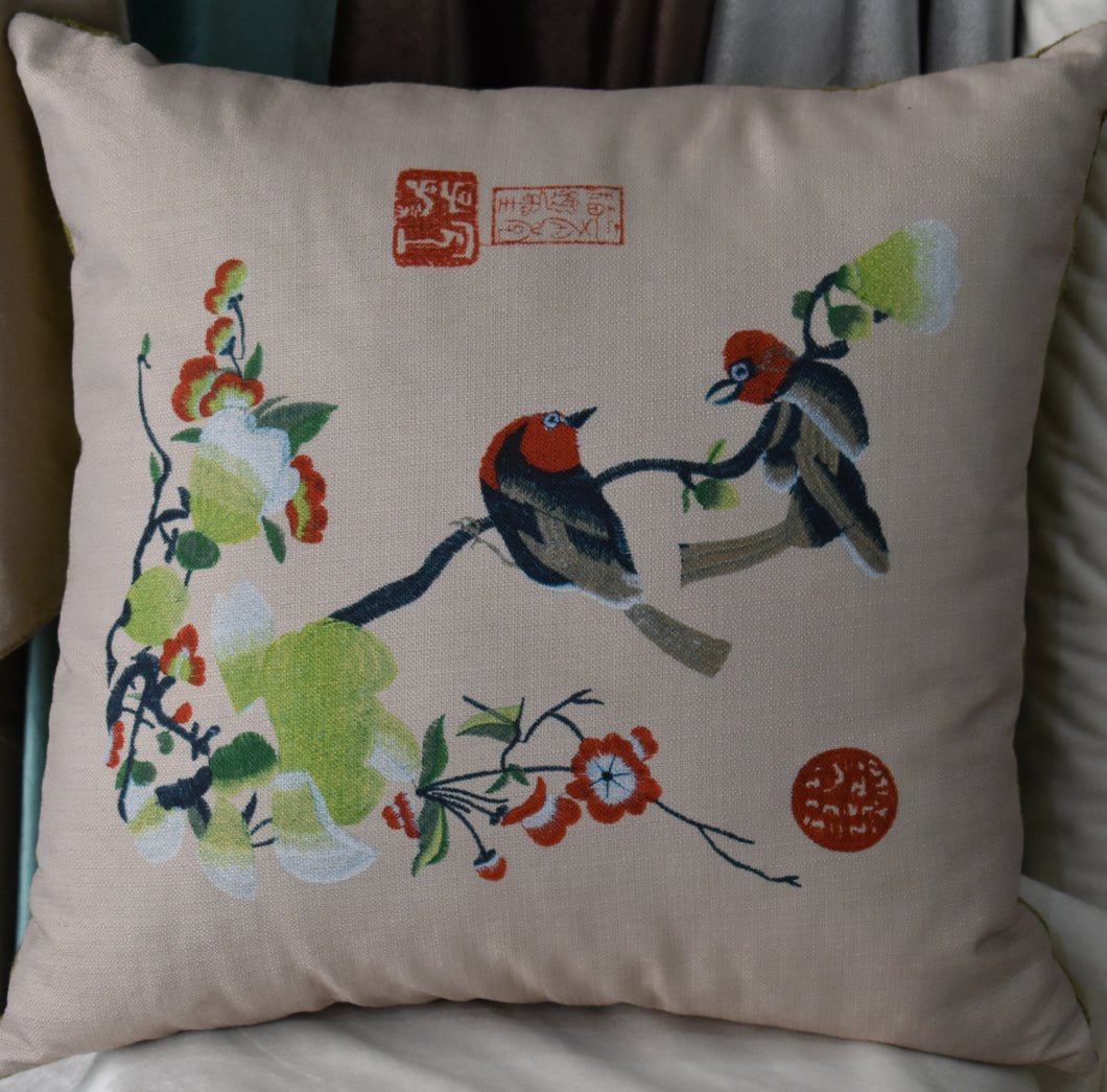 Orange birds cushion cover